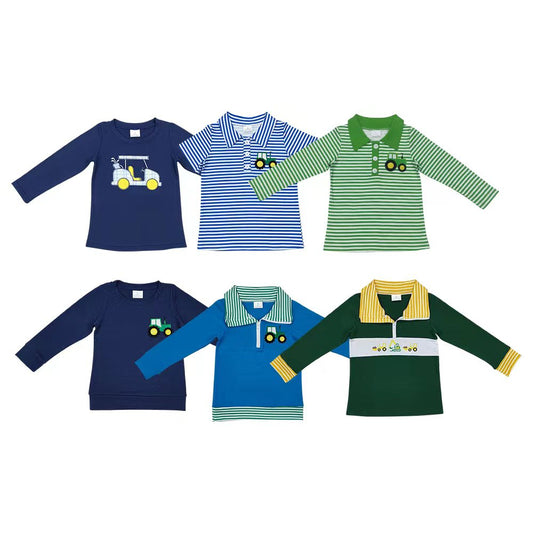 6 Styles Trucks Embroidery Boys Tee Shirts Top