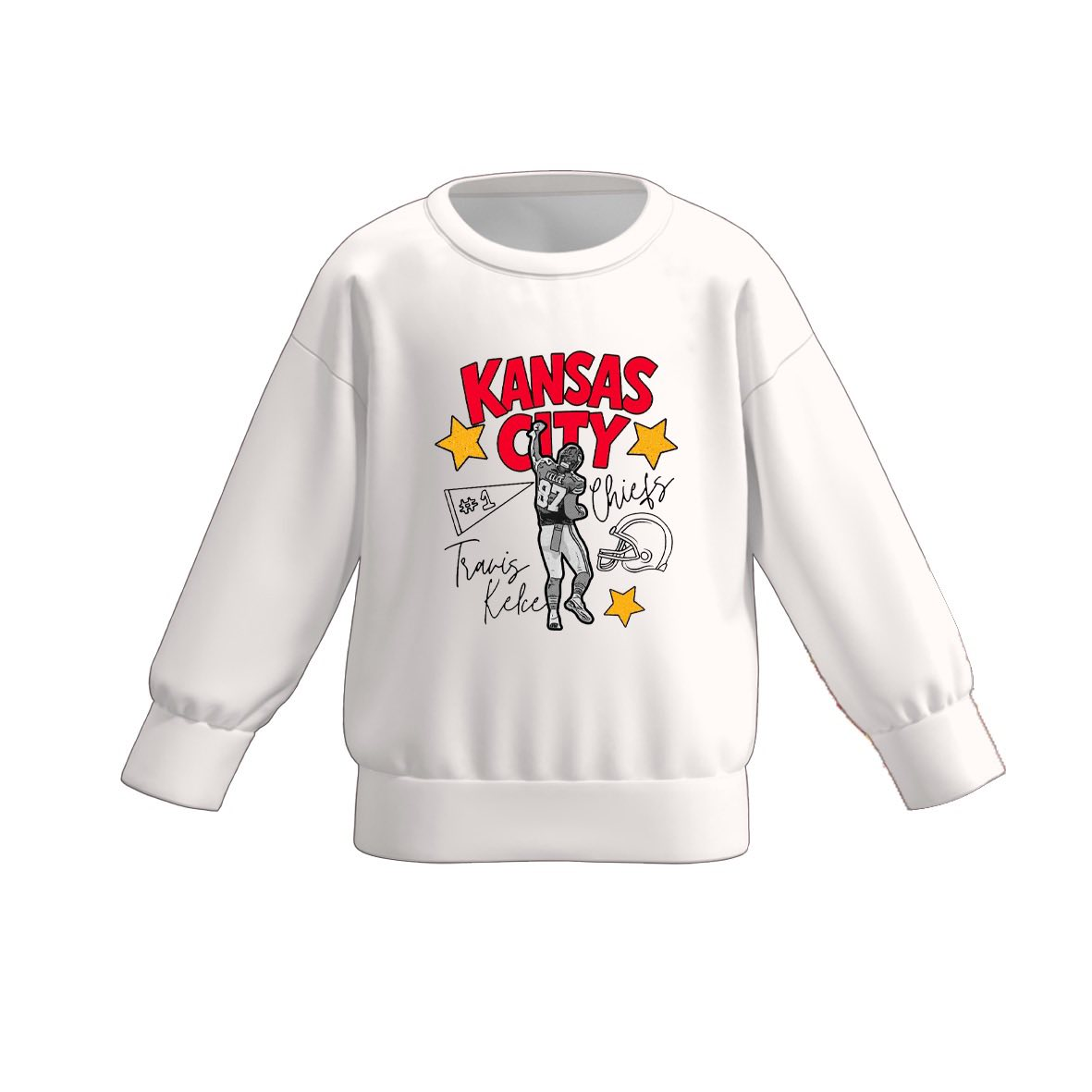 (Custom Design Preorder MOQ 5 ) Team's Kansas City Chiefs KC White Print Kids Long Sleeve Tee Shirts Top