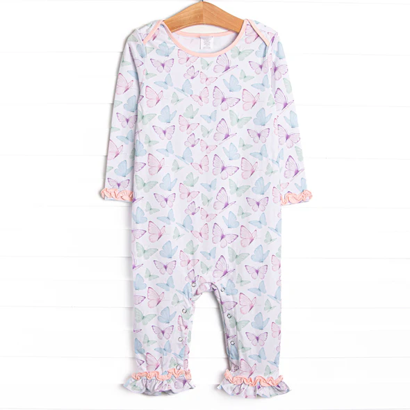 (Custom Design Preorder MOQ 5) Butterfly Print Baby Girls Romper