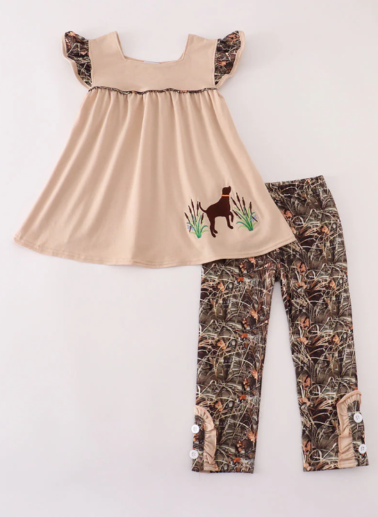 (Custom Design Preorder MOQ 5) Duck Tunic Top Camo Pants Girls Fall Clothes Set