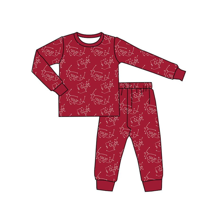 (Custom Design Preorder MOQ 5) Red Color Boys Fall Bamboo Pajamas Clothes Set