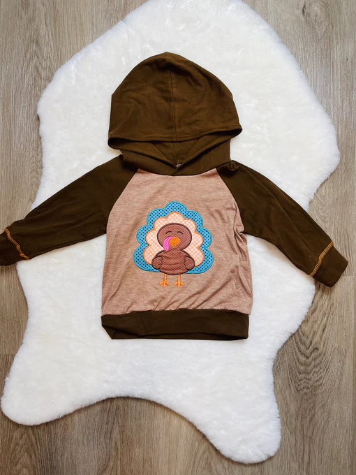 (Custom Design Preorder MOQ 5)  Turkey Brown Print Boys Thanksgiving Hoodie Tops