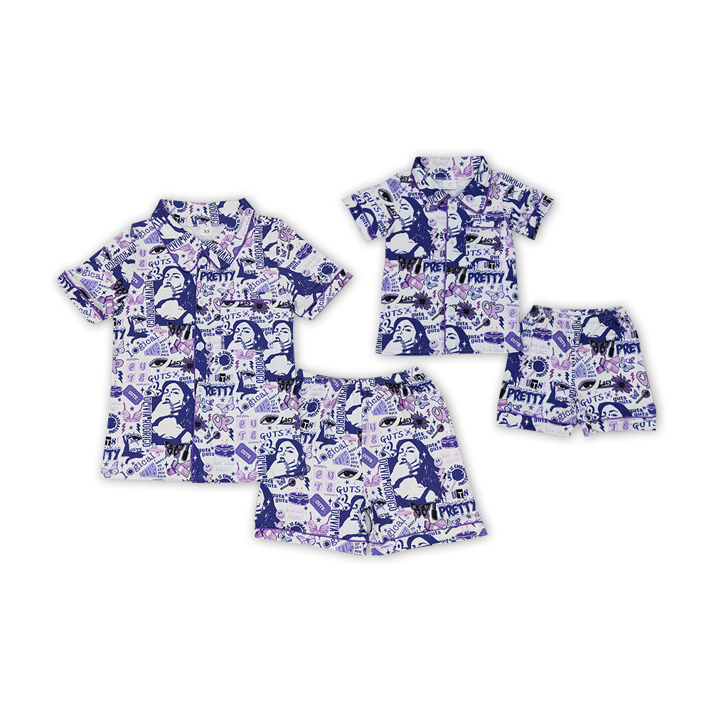 Purple Singer Olivia Print Mom and Me Matching Summer Pajamas Clothes Set