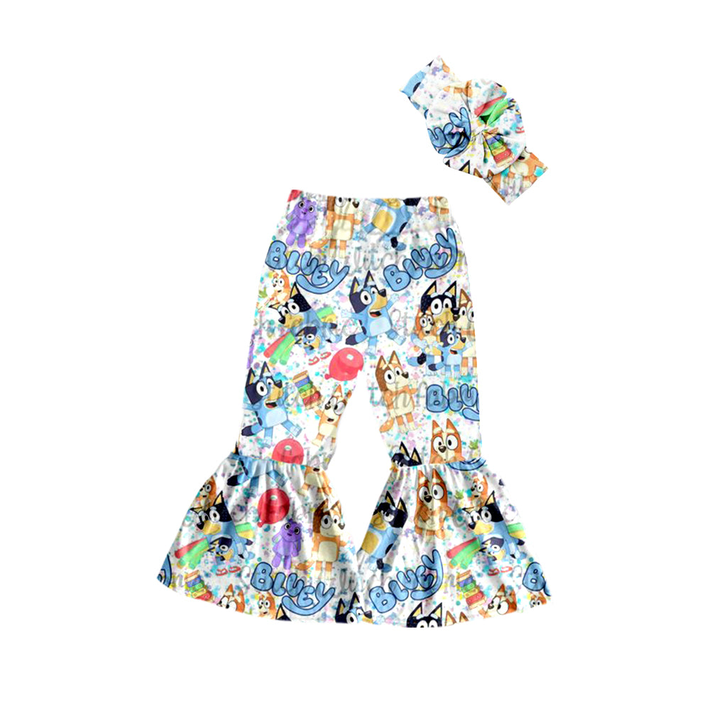 (Custom Design MOQ 5) Cartoon Dog Print Girls Bell Bottom Pants