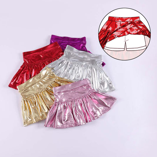 (Pre-order)GLK0040 Pink Pleather Elastic Girls Summer Bottom Skirts Shorts