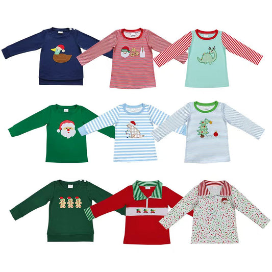 9 Styles Christmas Embroidery Boys Tee Shirts Top