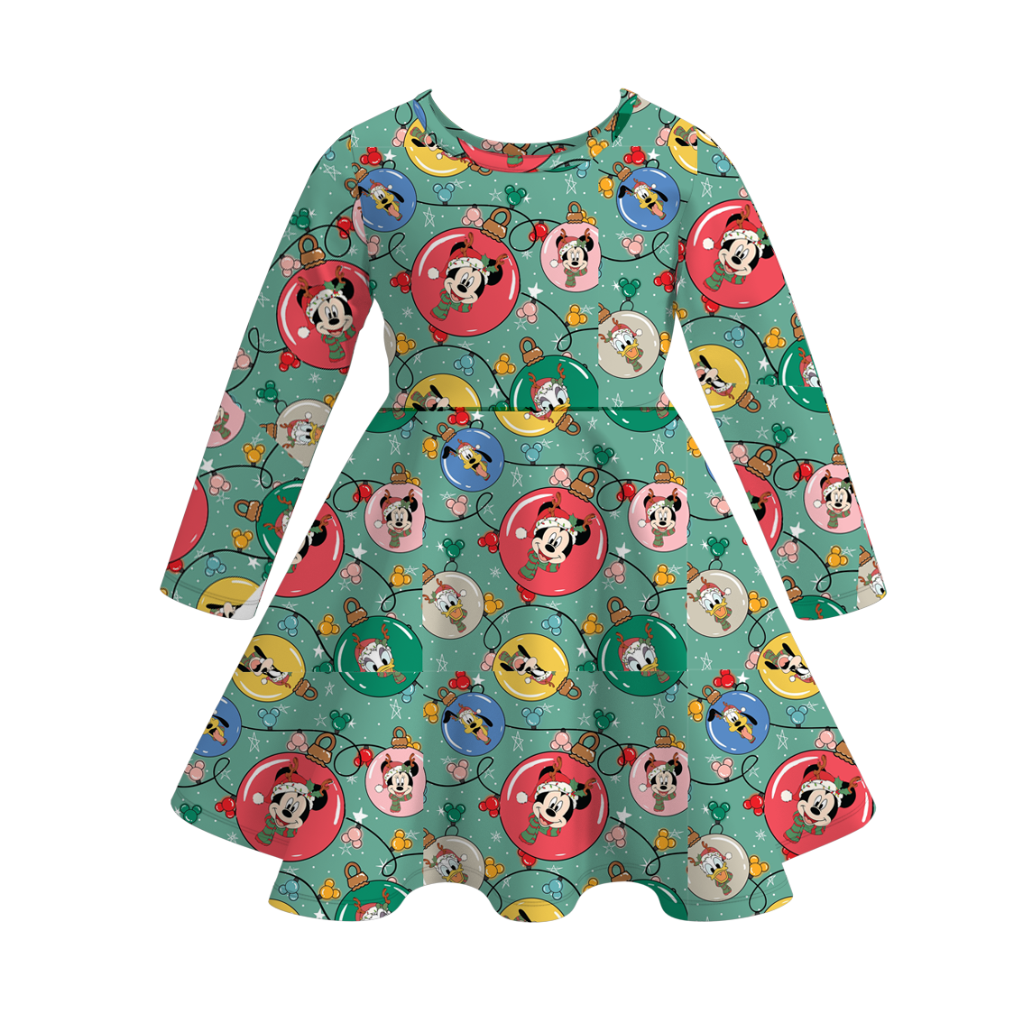 (Custom Design Preorder MOQ 5) Cartoon Mouse Lights Print Girls Knee Length Christmas Dress