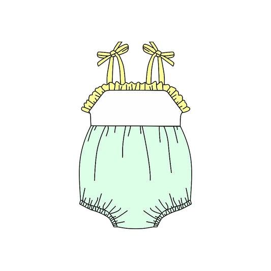 (Custom Design Preorder MOQ 5)  Green Color Baby Girls Summer Strap Romper