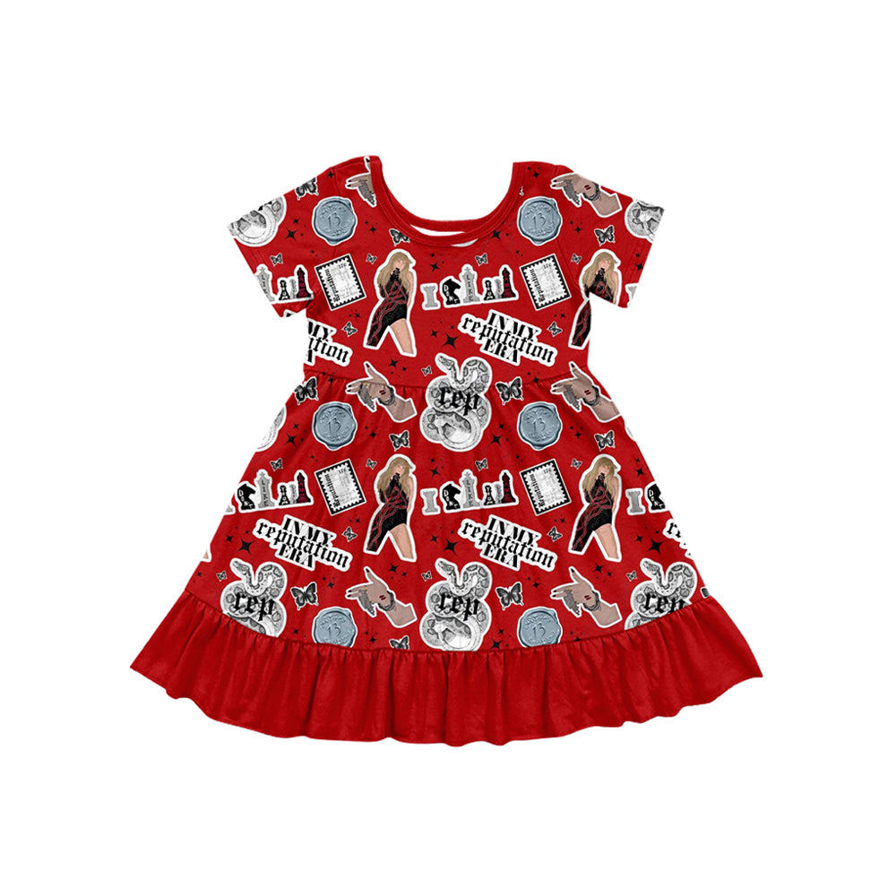 12.10(Custom Design Preorder MOQ 5) Singer Swiftie Print Girls Summer Knee Length Dress