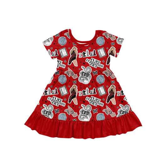 12.10(Custom Design Preorder MOQ 5) Singer Swiftie Print Girls Summer Knee Length Dress