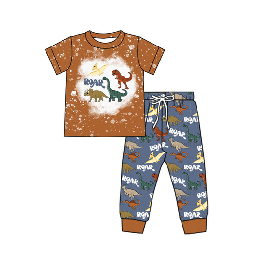 (Custom Design Preorder MOQ 5) Dino Brown Top Pants Boys Clothes Set