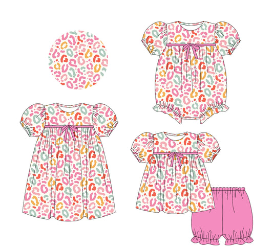 5.23(Custom Design Preorder MOQ 5 Each Design) Colorful Leopard Pink Print Girls Summer Matching Clothes Sisters Wear