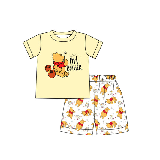 (Custom Design Preorder MOQ 5) Cartoon Bear Print Boys Summer Clothes Set
