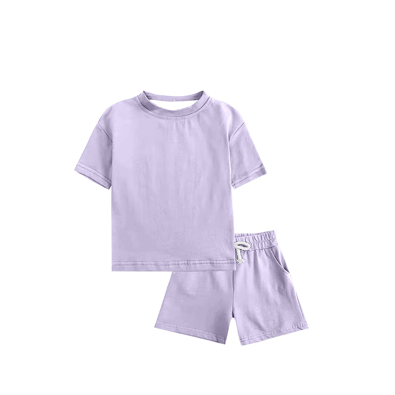 (Custom Design Preorder MOQ 5) Purple Color Kids Summer Clothes Set