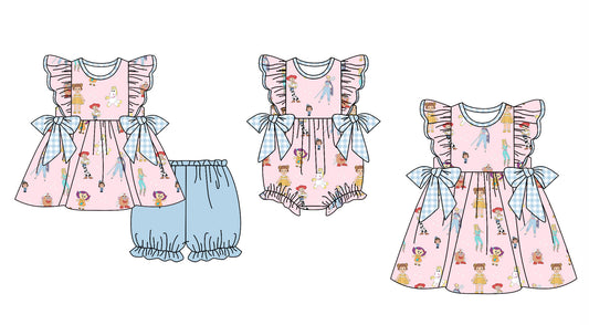 11.28(Custom Design Preorder MOQ 5 Each Design) Cartoon Toys Print Girls Summer Matching Clothes Sisters Wear
