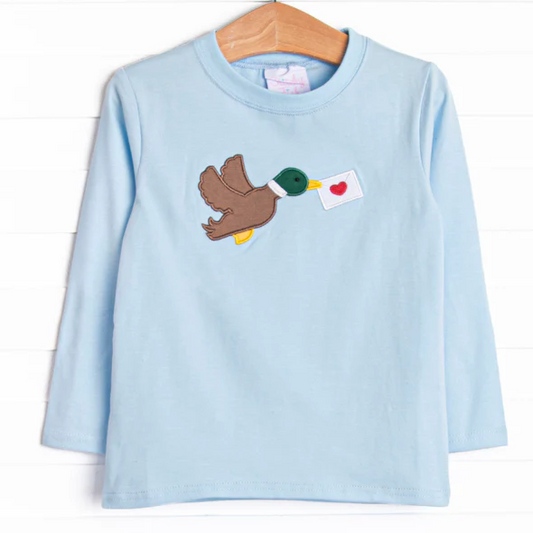 (Custom Design Preorder MOQ 5) Duck Letter Blue Print Boys Valentine's Day Tee Shirts Tops