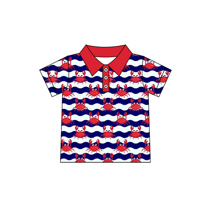 12.2(Custom Design Preorder MOQ 5 ) Crab Print Boys Summer Polo Tee Shirts Top