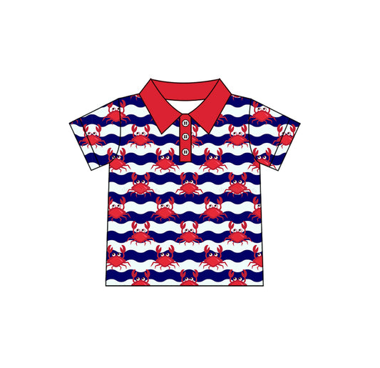 12.2(Custom Design Preorder MOQ 5 ) Crab Print Boys Summer Polo Tee Shirts Top