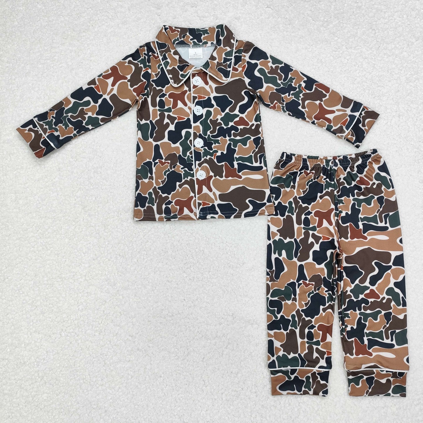 Dark Brown Camo Print Mom and Me Matching Fall Buttons Pajamas Clothes Set