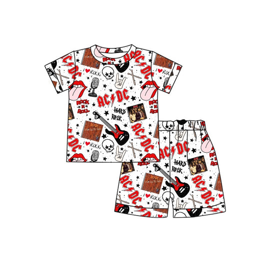 (Custom Design Preorder MOQ 5) Singer ACDC Print Boys Summer Pajamas Clothes Set