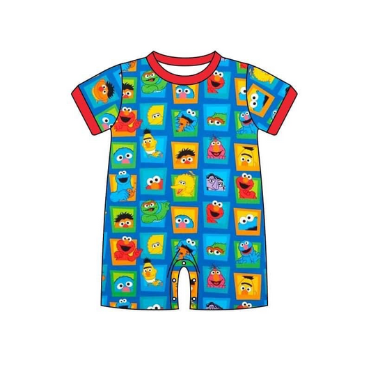 (Custom Design Preorder MOQ 5) Cartoon Street Teacher Print Baby Boys Summer Romper