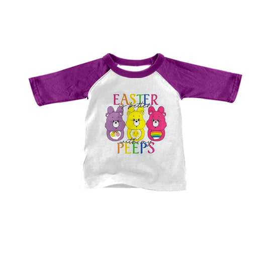 (Custom Design Preorder MOQ 5) Cute Cartoon Bear Print Kids Raglan Sleeve Easter Tee Shirts Top