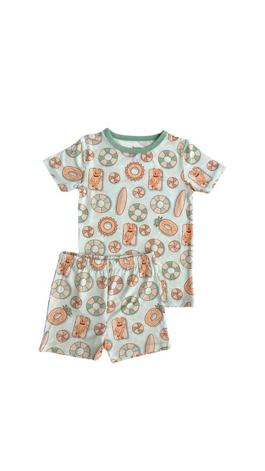 (Custom Design Preorder MOQ 5) Swim Ring Print Boys Summer Pajamas Clothes Set