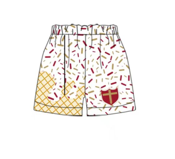 (Custom Design Preorder MOQ 5 Each Item) Team's White Sprinkles Print Summer Bottom Shorts Mom and Me Matching Clothes