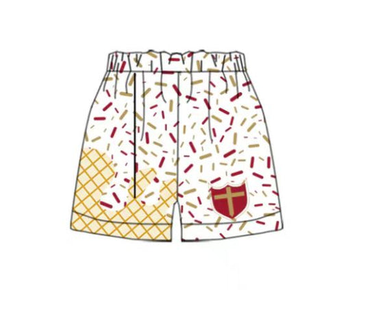 (Custom Design Preorder MOQ 5 Each Item) Team's White Sprinkles Print Summer Bottom Shorts Mom and Me Matching Clothes