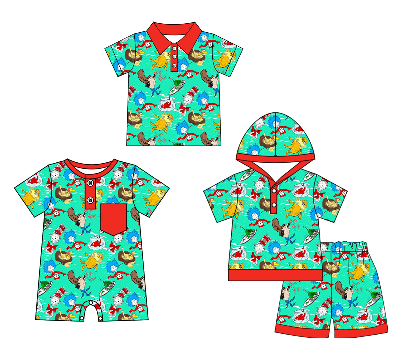 11.28(Custom Design Preorder MOQ 5 Each Design) Dr.Reading Green Print Boys Summer Matching Clothes Brothers Wear