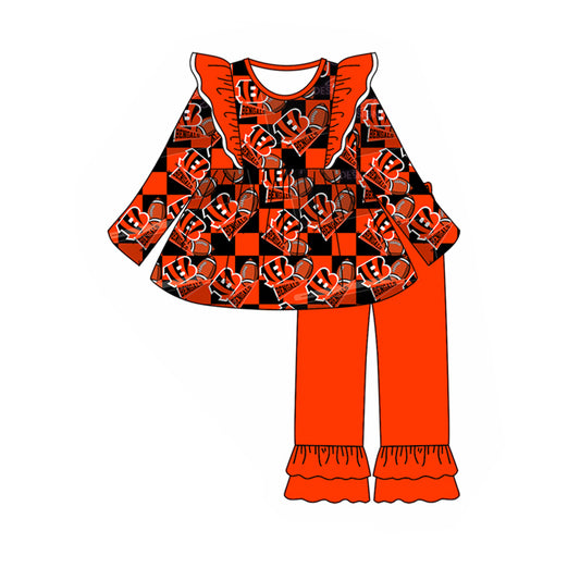 (Custom Design Preorder MOQ 5) Team's BENGALS Tunic Top Orange Pants Girls Fall Clothes Set