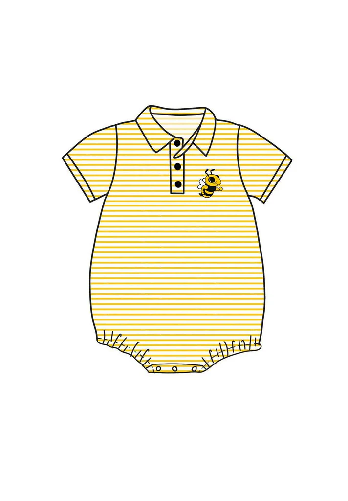 (Custom Design Preorder MOQ 5) Team's Bee Print Baby Boys Summer Romper