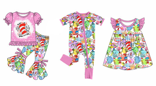 11.28(Custom Design Preorder MOQ 5 Each Design) Dr.Reading Pink Print Girls Matching Clothes Sisters Wear