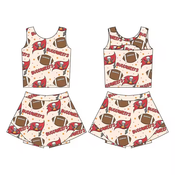 (Custom Design Preorder MOQ 5) Team's BUGG Football Print Shorts Skirts Girls Summer Yoga Clothes Set