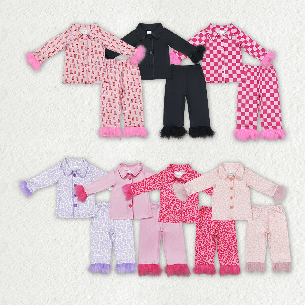 7 Colors Girls Fall Buttons Fur Pajamas Clothes Set