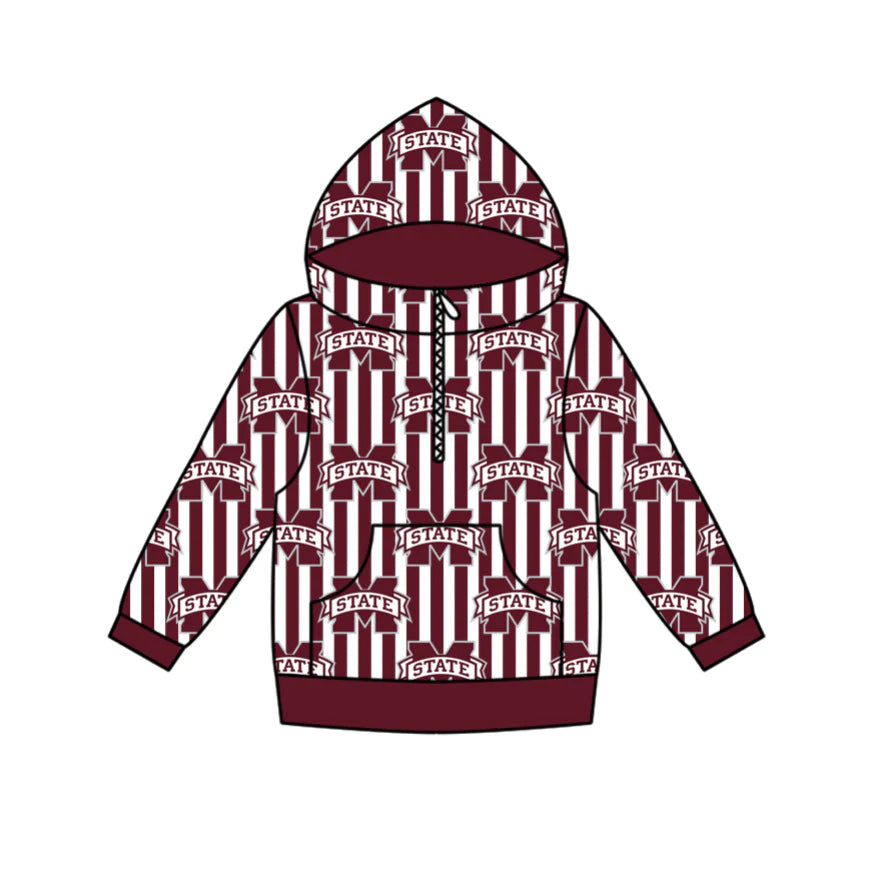 (Custom Design Preorder MOQ 5 Each Design) Team's Mississippi Print Hoodie Zipper Top Mom and Me Matching Clothes