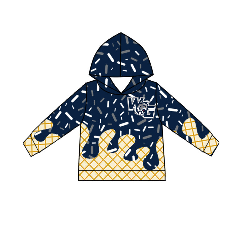 (Custom Design Preorder MOQ 5 Each Item) Team's Walnut Grove WG Navy Sprinkles Print Hoodie Top Mom and Me Matching Clothes