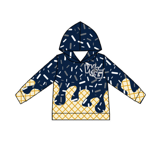 (Custom Design Preorder MOQ 5 Each Item) Team's Walnut Grove WG Navy Sprinkles Print Hoodie Top Mom and Me Matching Clothes