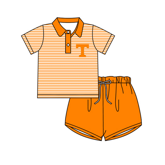 (Custom Design Preorder MOQ 5)  Team's Orange T Print Boys Summer Clothes Set