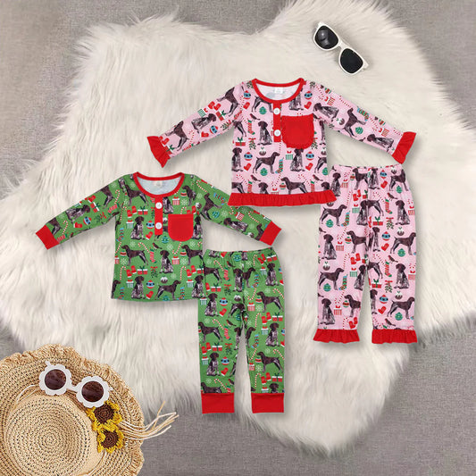 Dog Candy Cane Print Pocket Sibling Christmas Bamboo Pajamas Clothes Set