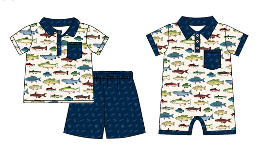 12.13(Custom Design Preorder MOQ 5 Each Design) Fish Print Boys Summer Matching Clothes Brothers Wear