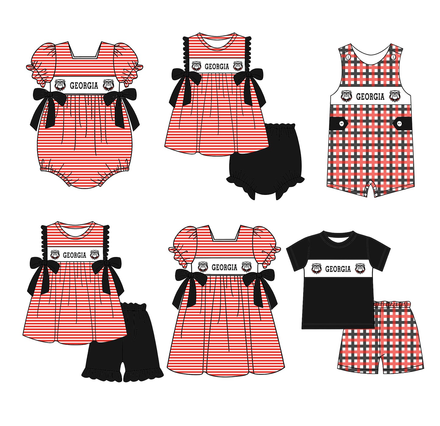 (Custom Design Preorder MOQ 5 Each Design) Team's Georgia Print Kids Summer Matching Clothes Sibling Wear