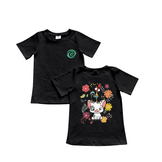 11.19(Custom Design Preorder MOQ 5)Cartoon Animals Black Print Girls Summer Tee Shirts Top