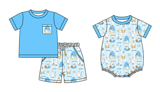 12.4 (Custom Design Preorder MOQ 5 Each Design) Goose Blue Print Boys Summer Matching Clothes Brothers Wear