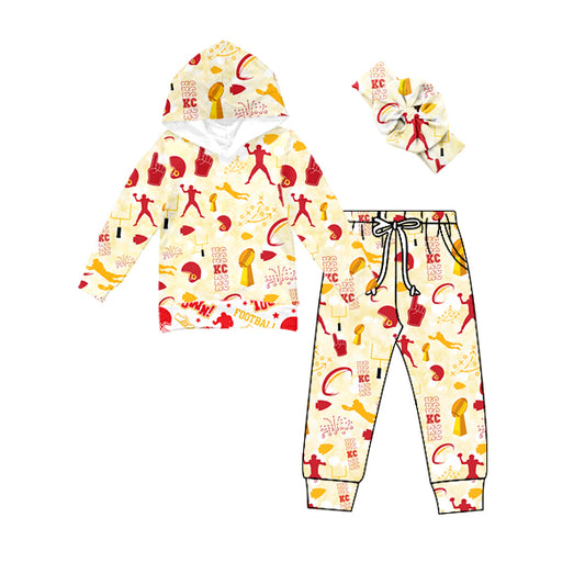 (Custom Design Preorder MOQ 5) Team's KC Yellow Print Kids Hoodie Clothes Set