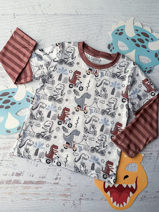 (Custom Design Preorder MOQ 5) Dino Print Boys Fall Tee Shirts Top