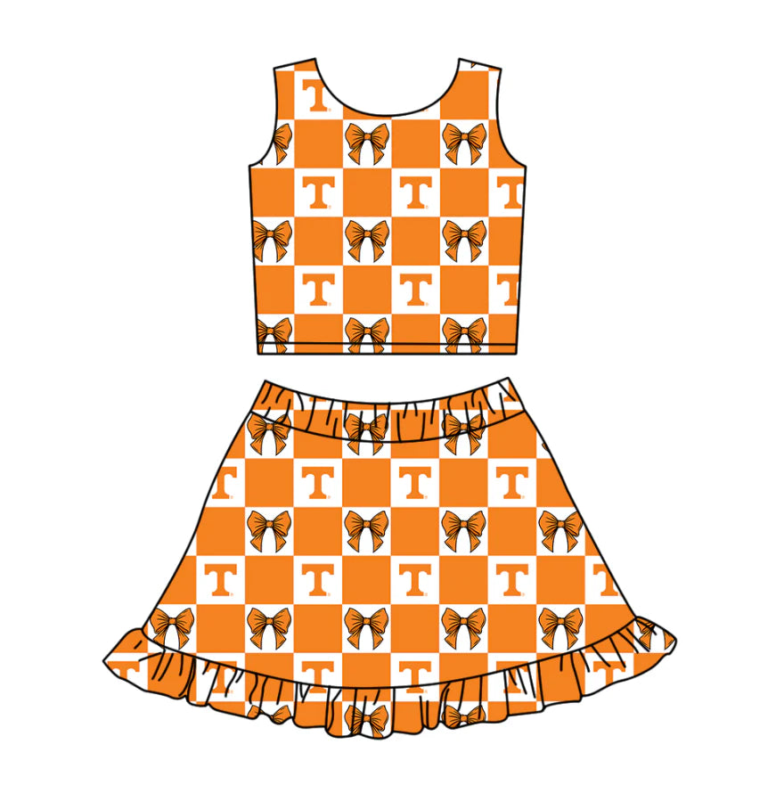 (Custom Design Preorder MOQ 5 Each Color) Team's Tennessee Bows Plaid Print Girls Summer Clothes Sisters Matching Wear