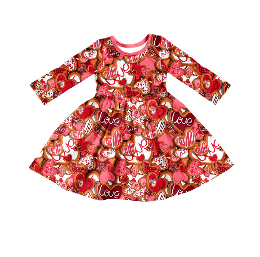 (Custom Design Preorder MOQ 5) LOVE Heart Print Girls Knee Length Valentine's Dress