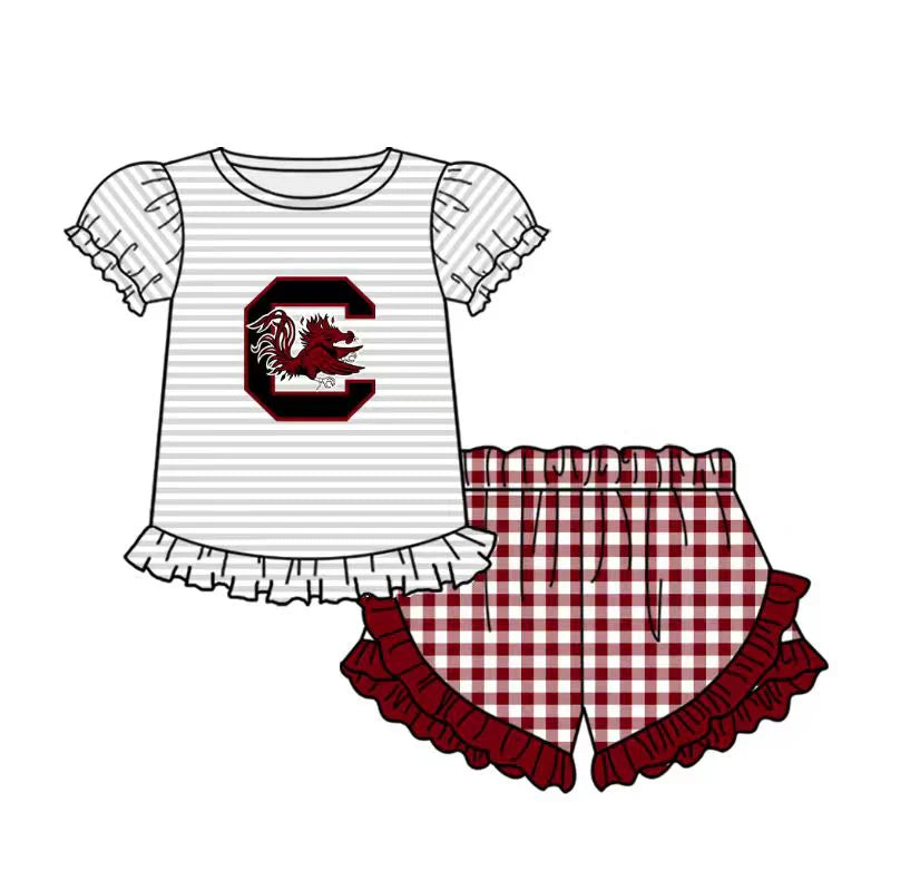 (Custom Design Preorder MOQ 5 Each Item)Team's Gamecock Print Girls Matching Clothes