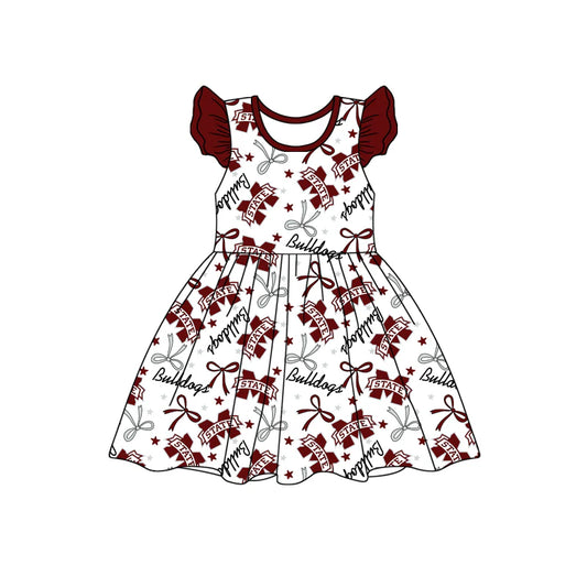 (Custom Design Preorder MOQ 5) Team's Bulldogs STATE Print Girls Knee Length Dress